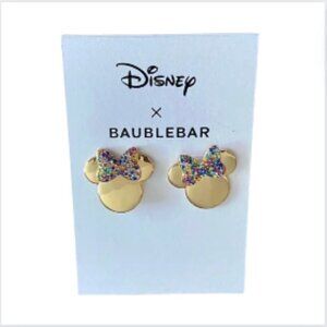 Disney Gold Minnie Mouse silhouette stud earrings with multi color stone bows
